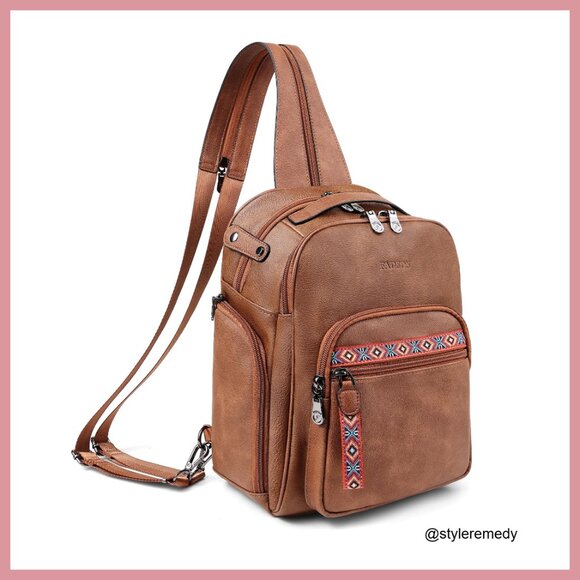 Faux Leather Convertible Sling Backpack Anti Theft Daypack Travel Purse main image 6